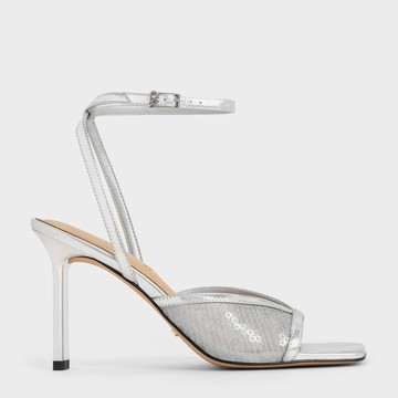 亮片網紗高跟涼鞋