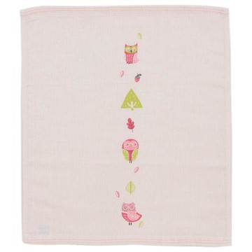 【領券滿額折100】日本【KONTEX】粉紅貓頭鷹圖案長紗布毛巾(33x38 cm)