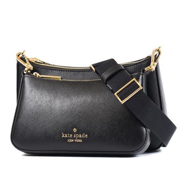 KATE SPADE Duet 十字紋防刮拉鍊斜背雙背包-黑色