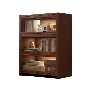 美式復古落地 書櫃 實木小櫃子儲物櫃客廳收納展示櫃靠墻一體置物架[DD280108]