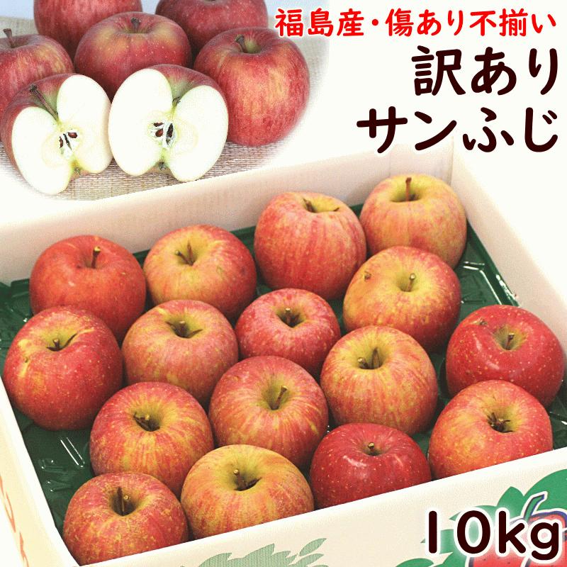 りんご 訳あり ふじ サンふじ 優品 福島県産 訳ありサンふじ 不揃い 傷あり 10kg 11月下旬頃から発送 送料込 ふくしまプライド。体感キャンペーン（果物 野菜）