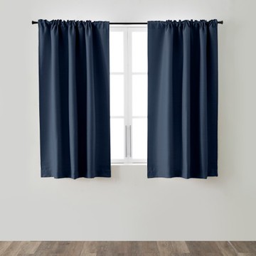 PALETTE三明治遮光橫紋緹花半腰窗簾270x165cm 藍染藍