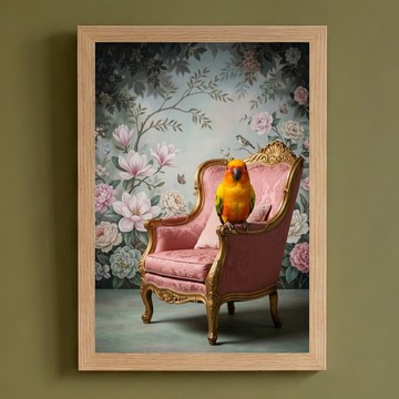 鸚鵡 (黃金太陽鸚鵡) 洛可可風藝術 A4 裱框室內裝飾壁掛