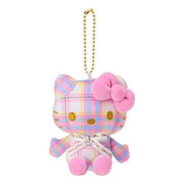 【震撼精品百貨】Hello Kitty 凱蒂貓~日本三麗鷗sanrio KITTY絨毛玩偶吊飾-淺粉底藍黃線蘇格蘭紋*19911