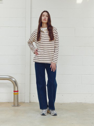 Pin-tuck Detail Straight Fit Denim [Indigo]