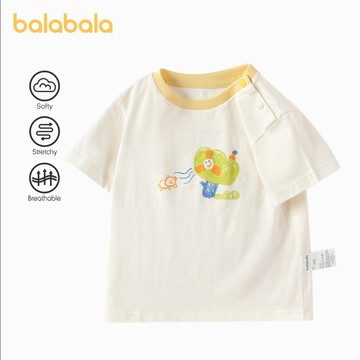 Balabala嬰兒t恤嬰兒汗衫女童上衣男童短袖2024春夏新款可愛純棉
