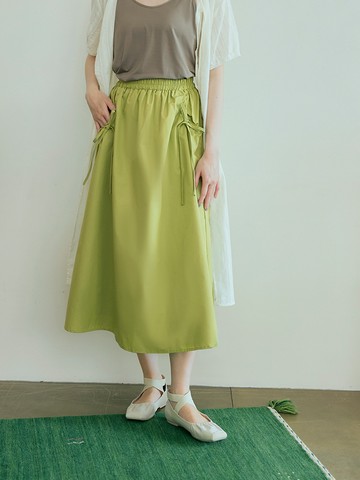 抽繩綁帶造型口袋A字長裙