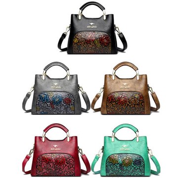 Jpqueen 華美牡丹壓花大容量 手提斜背包 側肩包 水桶包(5色可選)