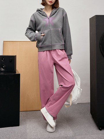 純棉打摺造型後鬆緊寬褲