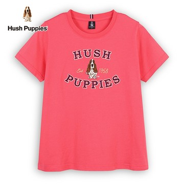 Hush Puppies T恤 女裝精緻造型品牌英文刺繡狗T恤