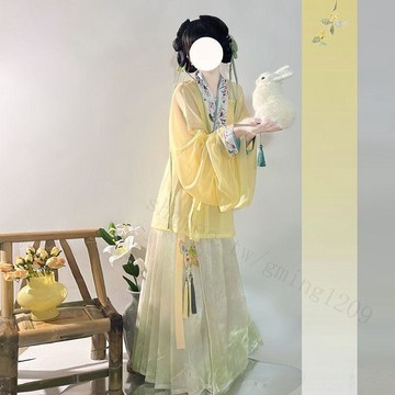 【半夏】明制琵琶袖上衣 馬面裙 漸變色漢服套裝 春夏新款女裝 對交領上衣 改良漢服 輕衫集原創設計 女漢服上衣 裙裝