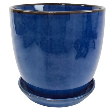 霍登園藝 極簡風圓盆  窯變藍  口徑13 x 高12cm