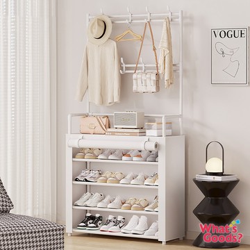 廠商配送 組合式80cm衣帽架＋四層鞋櫃(含白布套)