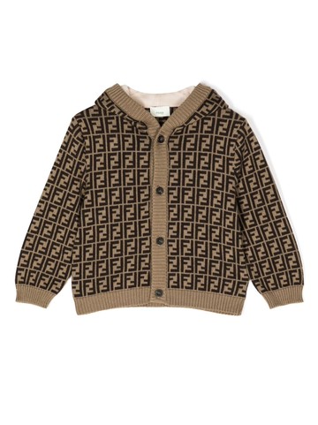 Fendi Kids - bunny-ears hooded cardigan - kids - Cotton/Cashmere - 3 - Brown