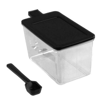 SANADA 單耳透明掀蓋式調味盒 附匙 黑蓋 620ml 方便拿取 單手開啟  1個