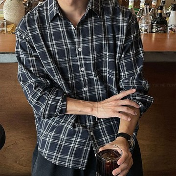 正韓復古質感格紋拉絨棉寬版長袖襯衫 10色 YUPPIE 預購商品 0929