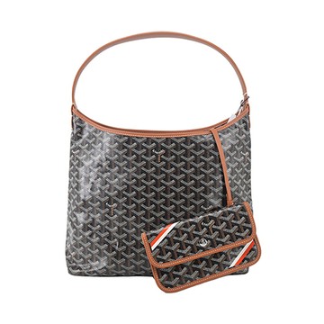 GOYARD Boheme Hobo香港限定款帆布肩背包-黑棕(紅白紋)