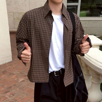 正韓純棉經典格紋短版鉚釘口袋長袖襯衫 3色 YUPPIE 預購商品 0922