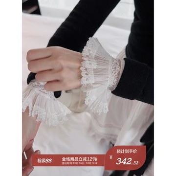 lowey 純真年代"age of innocence"蕾絲荷葉邊拼接袖復古白色襯衣