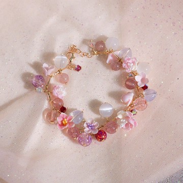 繁花泡泡浴系列水晶手鍊: 百合牡丹貓眼石