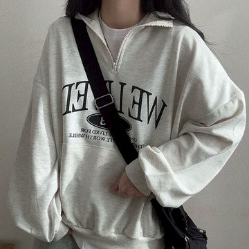 臺灣現貨 polo大學t 韓版大學t 長袖上衣 半拉鏈上衣 寬鬆大學t 正韓 大學t 長袖衛衣 oversize 長袖