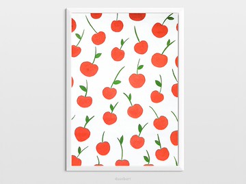 紅櫻桃圖案原畫水粉藝術品廚房裝飾海報