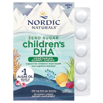 Nordic Naturals, 無糖兒童 DHA，3 歲以上，西番蓮檸檬味，250 毫克，30 粒咀嚼軟糖