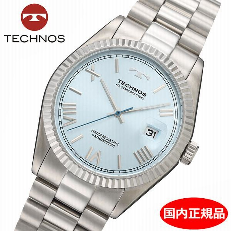 人気ブランドバ40代 TECHNOS テクノス】 腕時計 ステンレス ブルー文字盤 メンズ テクノス