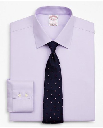 Brooks Brothers Men's Stretch Madison Relaxed-Fit Dress Shirt, Non-Iron Twill Ainsley Collar | Lavender | Size 16½ 35