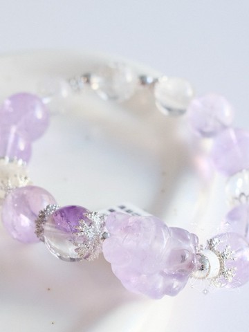 狐頌丨九紫離火運丨珍稀手磨紫兔毛白水晶巴西紫水晶手串