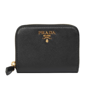 PRADA SAFFIANO 防刮皮革字母LOGO拉鍊零錢包(黑色)