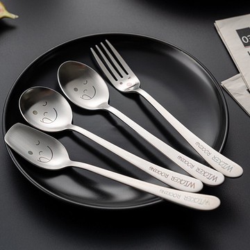 304不銹鋼勺韓式湯匙吃飯勺子調羹西餐具酒店分菜勺可愛笑臉勺子