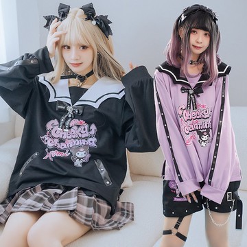 原創三麗鷗SANRIO授權酷洛米地雷系蝙蝠領結開衩長袖水手服JJ5045