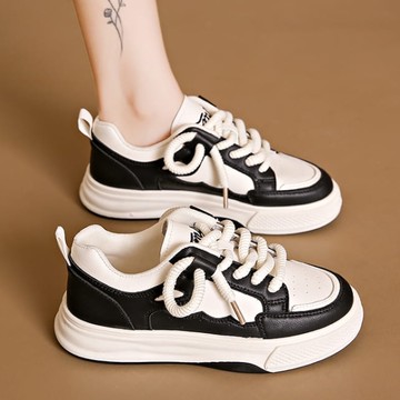 厚底鞋．街頭休閒素面皮革拼色繫帶運動鞋．白鳥麗子