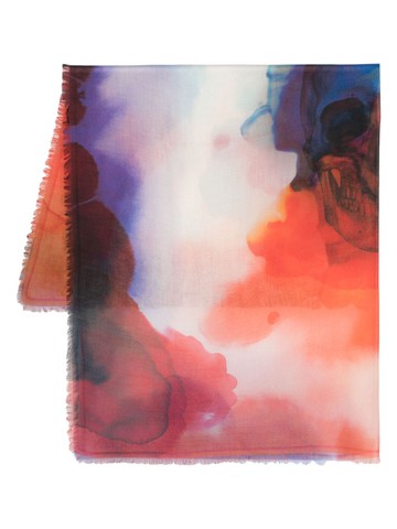 Alexander McQueen - watercolour-print cashmere-silk scarf - women - Silk/Cashmere - One Size - Red
