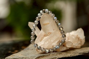 【手環系列】6.3mm 灰體拉長石 綴純銀珠手環 (歡迎客製)