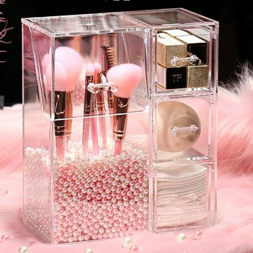 化妝刷桶收納筒帶蓋防塵珍珠刷子桶刷桶收納盒有蓋眉筆化妝桶桌面 99購物節