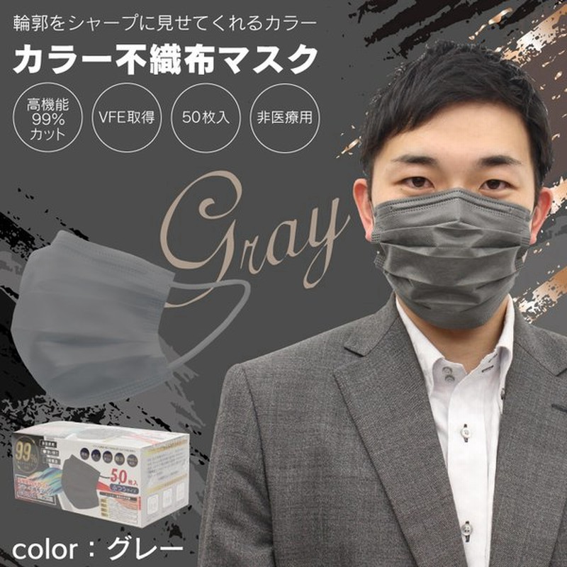不織布マスク おしゃれ マスク 使い捨て 不織布 カラーマスク グレー 50枚 1箱 男性 メンズ 女性 防災 小顔 おしゃれ ネコポス 通販 Lineポイント最大get Lineショッピング