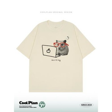 COOLPLAN小眾趣味卡通工作倉鼠短袖t恤夏季休閑情侶寬松上衣男女