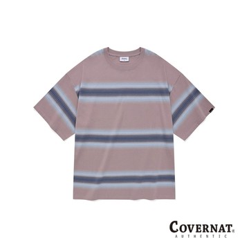 [COVERNAT] 男士純棉親膚漸變色條紋設計感短袖T恤（米色）[H8]