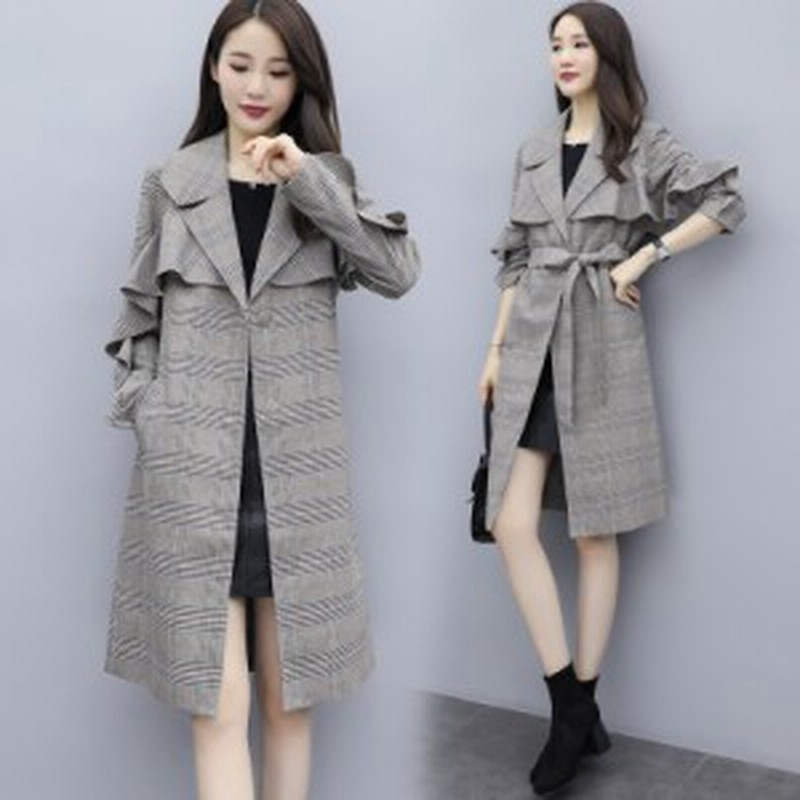チェックコート グレンチェック トレンチコート レディース アウター 袖フリル 大人可愛い ウエストリボン 大きサイズ 通販 Lineポイント最大get Lineショッピング