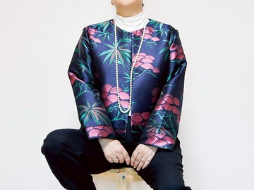 帶有和服織紋的 KABUKI 圖案圓領外套