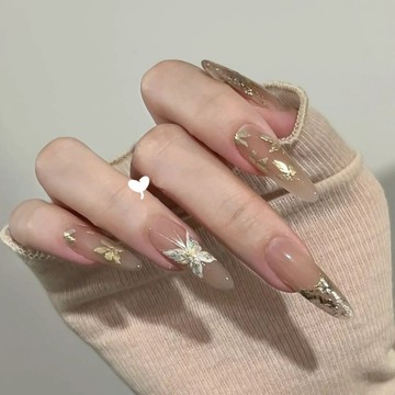 🎀台灣出貨🎀日落晨蝶純欲手工美甲穿戴甲氣質裸色定製小金花高階氛圍美甲可卸