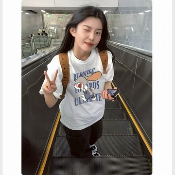 2天出貨  100%純棉  短袖T恤女 大尺碼寬鬆顯瘦  韓版女學生上衣  短T 短袖女 夏季印花上衣 XH