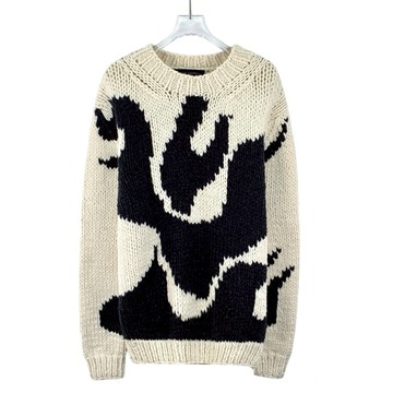 (XL) louis vuitton質感羊毛圖案白色毛衣