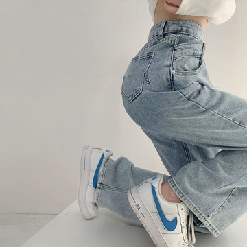 韓版復古高腰顯瘦直筒交叉牛仔褲【P187】