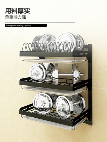 免打孔碗碟架黑色壁掛式碗碟收納盒不銹鋼廚房置物架放碗架瀝水架