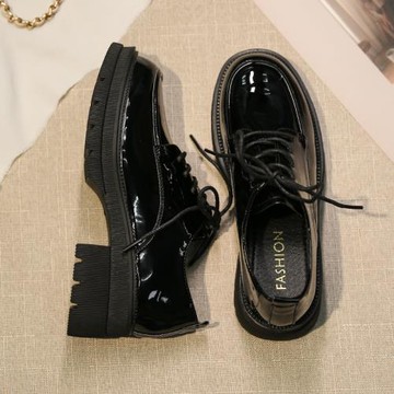 英倫小皮鞋女春秋粗跟2025新款百搭中跟小個子厚底樂福鞋jk單鞋