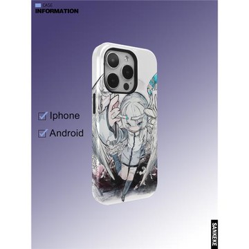 三殼殼原創賽博卡通天使插畫韓國涂層菲林二合一手機保護殼適用于蘋果16promax/plus/15/14/13/12/IMD手機殼