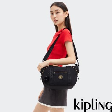 Kipling 黑底撞色拉鍊手提側背包-ART MINI